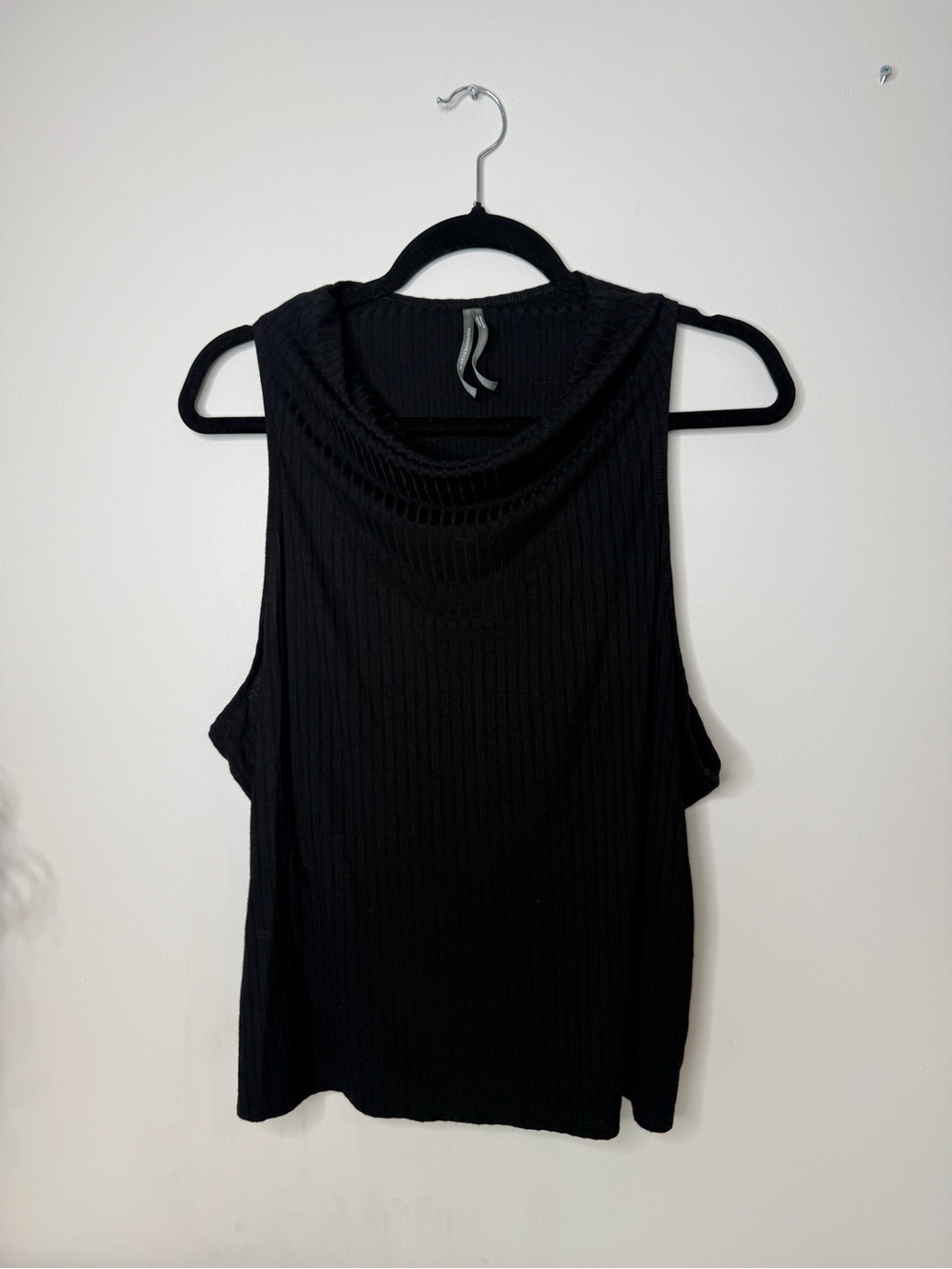 By Anthropologie Black Ribbed Sleeveless Tank Top XL High Neck Stretch Knit